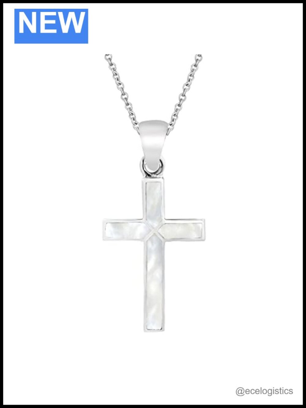 Sterling Silver Cross Pendant Necklace 18" Cable Chain Abalone Inlay